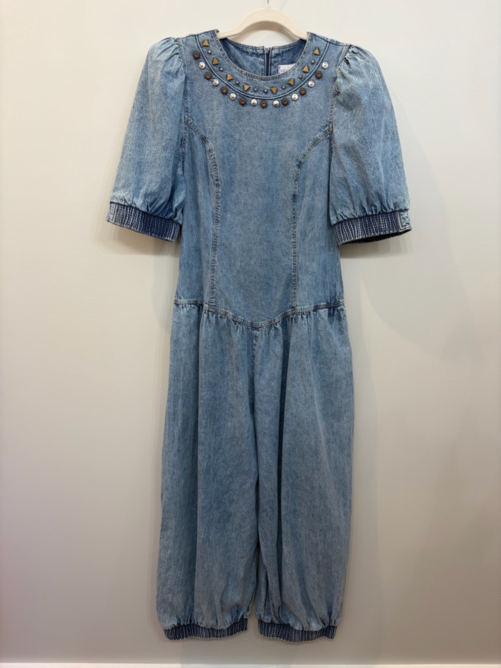1980s Vintage Acid Washed Megan Moore Denim Jumpsuit Size 8 Small USA Made